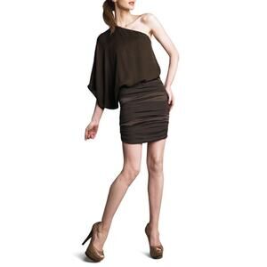 Alice + Olivia Brown Russo One-Shoulder Silk Dress Medium